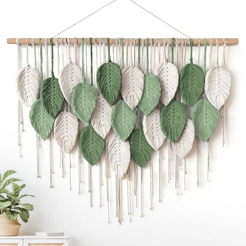 Weldomcor Großer Wandbehang Wandteppich, Boho Makramee Gewebte Handgemachte Quaste Blatt Tapisserie Böhmische Wandkunst Dekor für Schlafzimmer Wohnzimmer Galerie Hintergrund(E)