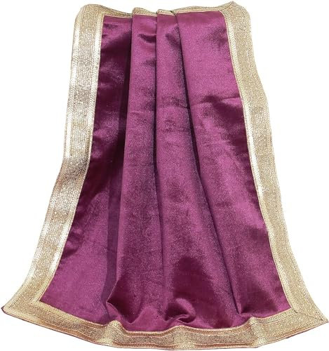 AVA Collections Aasan Pooja Puja Samttuch mit goldener glänzender Bordüre, Poojan-Tischdecke, Heiliger Stoff, Altar, Tarot-Tischdecke, Wahrsagung, Wicca, Samttuch (lila, 61 x 61 cm)
