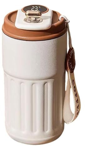 MagiDeal Travel Coffee Mug Insulated Coffee Tumbler 450ml Leakproof Water Bottle with Lanyard Insulated Tumbler Portable Coffee Cup, White Coffee