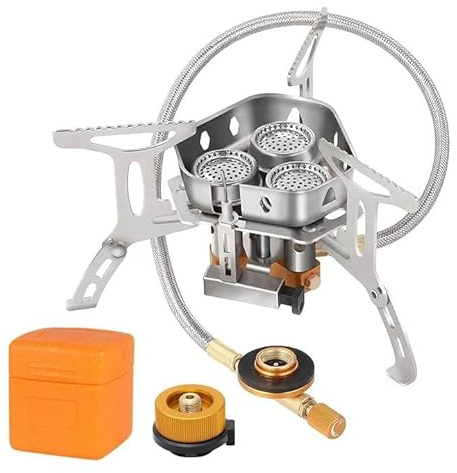 Réchaud à gaz, 5800 W Réchaud de Camping, Brûleur Camping, Réchaud Extérieur Compact, Poêle Ultra-Léger Cuisinière Extérieur Pliable avec allumage piézoélectrique pour Camping (B)
