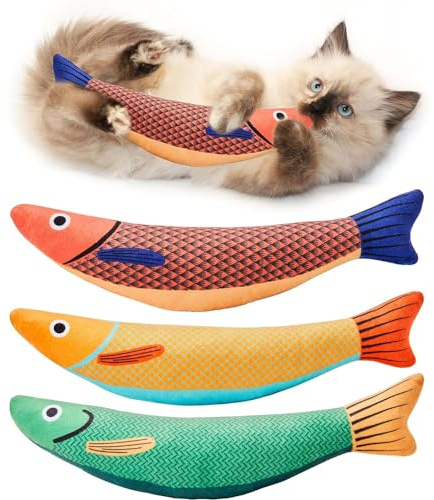SURALIN Confezione Da 3 Giochi per Gatti In Casa - Giocattolo Interattivo per Calci Di Gatto Morbido e Durevole Con Erba Gatta e Pesci