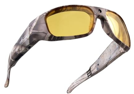 OhO sunshine 4K UHD Kamera Sonnenbrille, Aufzeichnung während des Ladens, wasserabweisend, UV-Schutzlinsen, Unisex, Schwarze Tarnung, gelbe Gläser, 64 GB