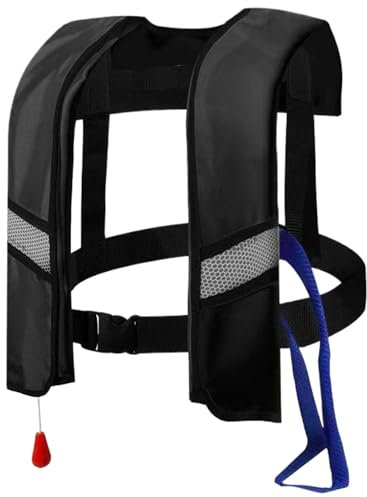 Aufblasbare Lebensjacken für Erwachsene Automatische Inflation 150n Nylon einstellbare Schnalle Schwimmweste mit reflektierenden Streifen & Pfeifen zusätzlicher Röhrchen tragbare Lebensweste (One Siz