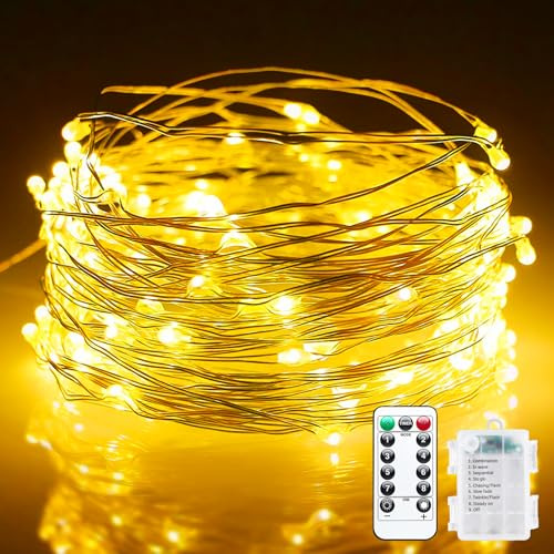 COCOSY Luci Natale Esterno Batteria, 20M 200 LEDs Luci Albero Natale Batteria Lmpermeabile 8 Modalità con Timer Remoto, Natale Decorazioni per Giardino Balcone Camera Gazebo Ringhiera (Bianco Caldo)