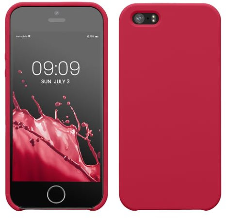 kwmobile Hülle kompatibel mit Apple iPhone SE (1.Gen 2016) / iPhone 5 / iPhone 5S Hülle - Silikon Handy Case - Handyhülle weiche Oberfläche - kabelloses Laden - Himbeer Pink