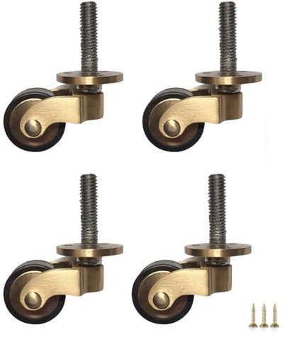 Rollen aus Massivem Messing Rollen im Antik-Stil Bewegliche, Old-Style, Tragfähigkeit 150 kg Lenkrollen Gummierten Räder für Klavierbeine, Sofas, Tische, 4 Stück (Schrauben)