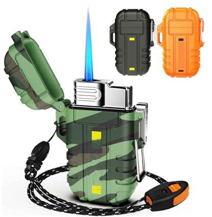 mnopx Butanfeuerzeug, Winddichtes Feuerzeug, Jetflammenfeuerzeug, Einstellbare Flammengröße, Wasserdichtes Feuerzeug, Gasfeuerzeug(Camouflage)