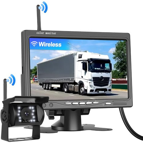CAMECHO Rückfahrkamera Kabellos, 7 Zoll TFT LCD Monitor und Parkkamera IP68K wasserdichte Auto Rückfahrkamera Funk, 1080P HD Nachtsicht 120° Weitwinkel für Auto/Fahrzeug/LKW/Van/Caravan/Camper