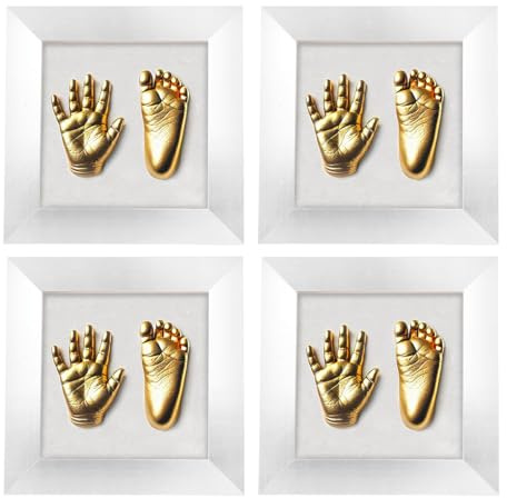 Your Design Babybilderrahmen: 4er-Set 3D-Abform-Sets Baby-Hand & Fußabdruck mit Holzrahmen, 24x24 cm (Baby Abdruck-Kit, Abdruck Hand, Füße)