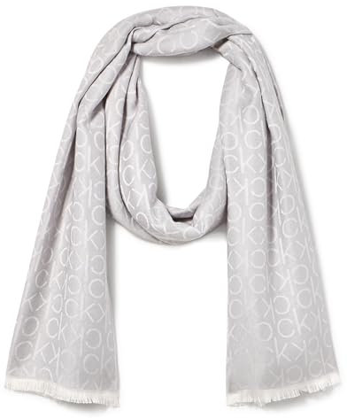 Calvin Klein Damen Pashmina mit Monogramm-Logo und Wimpernfransen Modischer Schal, Meliert, Mittelgrau, Einheitsgröße