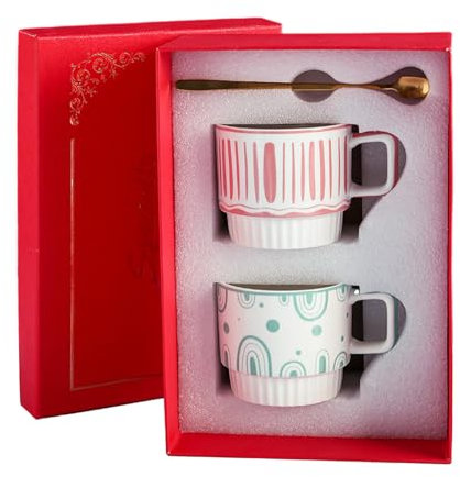 Tazza creativa in ceramica retrò personalizzata, coppia di caffè e latte, rosa + scatola doppia verde