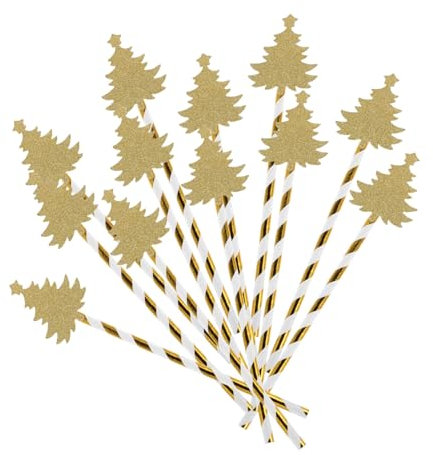 Alipis 25pcs Striped Christmas Tree Paper Straws Festive Drinking Straws for Party Celebration