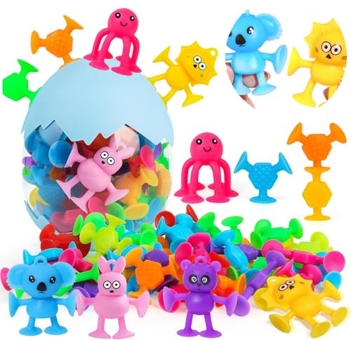 40 Stück Saugnapf Spielzeug, Montessori Spielzeug ab 3 Jahre, Silikon Sensorik Reise Spielzeug mit Dinosauriereier Stressabbau-Spielzeug Autismus Bausteine Geschenke für 4 5 6 7 8 Jahre Jungen Mädchen