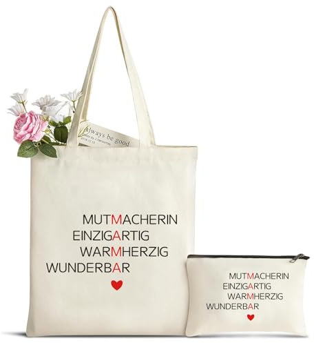 Mama Geschenk Canvas Tragetasche mit Kosmetiktasche, Einkaufstasche Mama Baumwolltasche Stofftasche Shopper Damen Tote Bag Handtasche, Geschenkidee für Mutter zum Geburtstag, Muttertag, Weihnachten