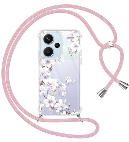 Yoedge Coque avec Cordon pour Xiaomi Redmi Note 13 Pro Plus 5G 6,67, Transparente Aesthetic Motif Fleur Étui Collier Tour de Cou Lanière Corde Lanyard Case, Silicone TPU + PC Antichoc Housse Cover,05
