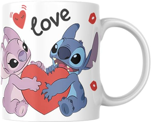Mug Céramique Stitch et Angel 330 ml - Cadeau anniversaire noel pour fille ou Garçon - Anniversaire noel - Personnalisable