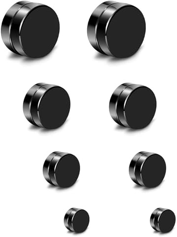 Dulynva 4 Paare Magnet Ohrringe Magnet Ohrstecker Schwarz für Männer Damen Edelstahl Hypoallergen Schwarze Herrenohrringe Set 6-12MM Magnetische Ohrringe herren Rund Ohrstecker