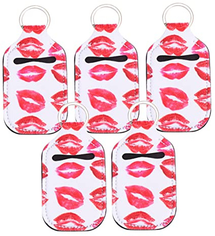 Zerodeko Neoprene Keychain Holder 5pcs 30ml Alcohol Bottle Covers Lip Balm Holder Portable for Travel and Daily Use