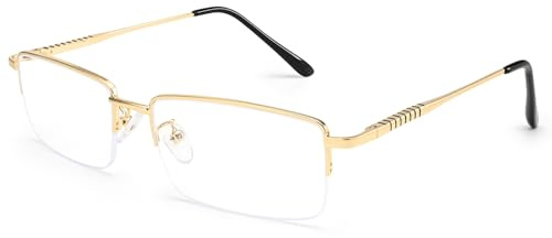 Rectangle Blue Light Glasses for Men Gold Metal Anti Bluelight Blocking
