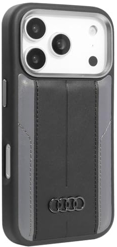Audi A6 Kunstleder kompatibel mit MagSafe Hülle für iPhone 17 Pro (Schwarz)