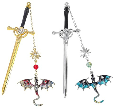 2 Stück lesezeichen schwert drache, lesezeichen metall,Personalisierte Drache Schwert Lesezeichen mit Namen Geburtstag Geschen, Einzigartiges Geschenk für Frauen Männer Bücherwu