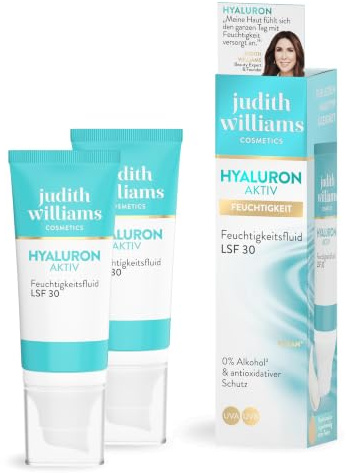 Judith Williams Cosmetics Hyaluron LSF 30 Gesichtscreme Set, 2x50 ml | 2-tlg., gespannte Haut, feuchtigkeitsspendend, Falten reduzierend, Sonnenschutz, UV Fluid, Hyaluron Aktiv, Glycerin