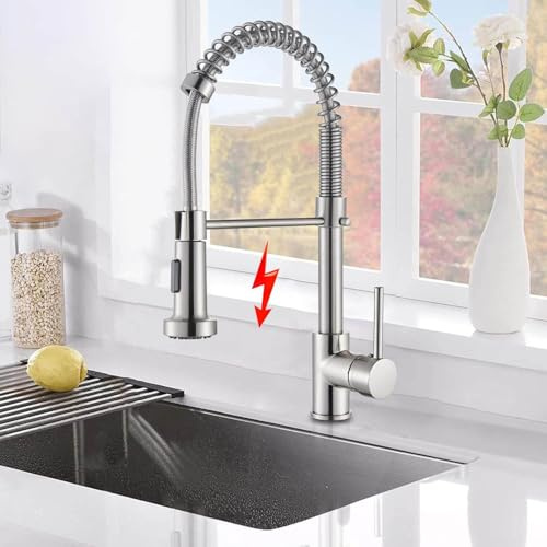 Niederdruck Küchenarmatur Wasserhahn Küche ausziehbar Mischbatterie, 360° schwenkbar Einhand-Mischbatterie für Boiler/Untertischgeräte Spültischarmatur Chrom
