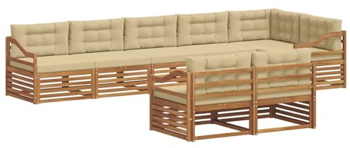 vidaXL Outdoor-Sofagarnitur mit Kissen 8 pcs Natur und Beige, Modulares Outdoor-Sofa-Set, Robustes Garten-Lounger, Acacia-Möbel für Terrasse, Moderne Sitzgelegenheit