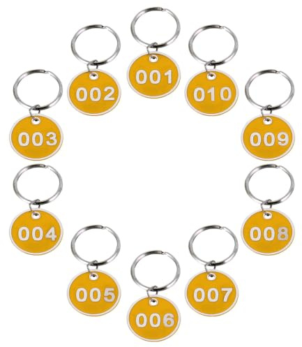 FENICAL Étiquettes Numérotées en Métal avec Anneaux pour Identification de Clés et Bagages, Antichoc et Faciles à Utiliser, Pack de 10 pour Dortoir ou Casier Piscine