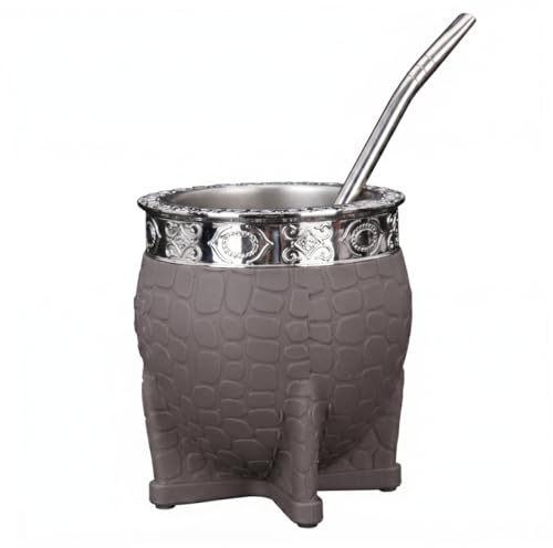 Sjfbebsy Mate De Calabaza Argentino, Taza De Mate Argentino Imperial De 180 Ml Con Revestimiento De Acero Inoxidable Textura De Tortuga Pajita De Metal Gris, Término Para