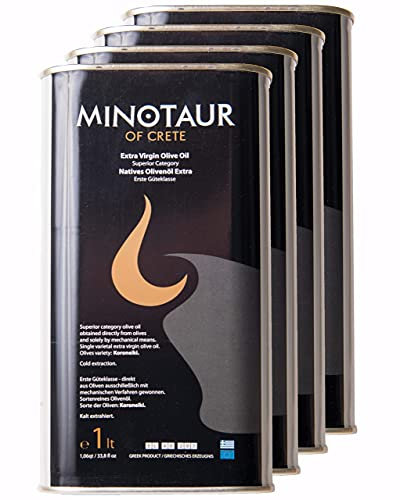 Minotaur of Crete | Huile d' Olive Extra Vierge de Crète | Extraite à Froid | 4 x 1 Litre (4 L)