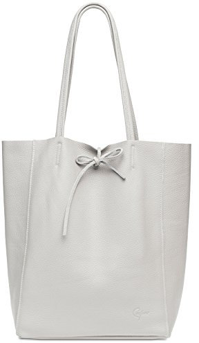 Caspar Großer Damen Leder Shopper Schultertasche mit Sicherheitsfach - CLASSIC LINE - Modell No.780 - Made in Italy, Farbe:hellgrau, Accessoires:One Size
