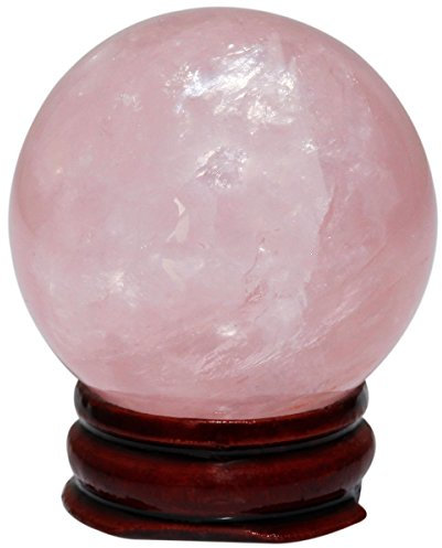 mookaitedecor Naturelle Quartz Rose Sphère Boule Decoratifs avec Support Bois,Reiki Pierres et Cristaux Lithotherapie Collection