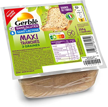 Gerblé Pain maxi moelleux 3 graines Sans Gluten & Sans lactose, Riche en fibres, Moelleux, 7 Tranches, 350 g, 210218 (L'emballage peut varier)