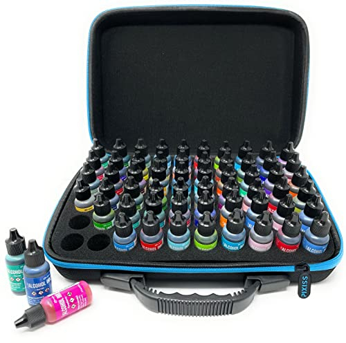 Pixiss Large Alcohol Ink Storage Bag for 60 Bottles with Alcohol Ink, Stickers, Shiny Accents or Cleaner, Travel Case (Ink Not Included)