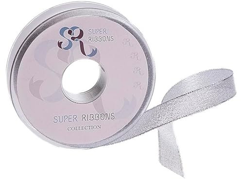 SR Super Ribbons®™- Full Reel 6mm Double Faced Satin Ribbon, 20 Metres on Reel - Silver(Lurex)