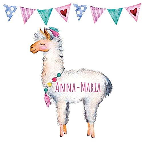 GRAZDesign Wandtattoo Lama Alpaka Mädchen Kinderzimmer | personalisiert mit Name | Wandaufkleber Geschenke für Mädchen | Wandsticker Deko selbstklebend, Aquarell Farben (66x40cm (Höhe x Breite))