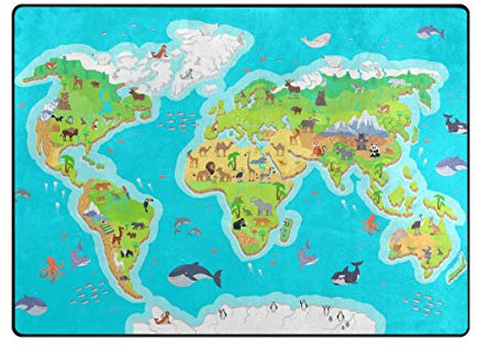 Orediy Große weiche Schaumstoffteppiche mit Cartoon-Weltkarte, leicht, für Kinder, Spielmatte, Yogamatte, Kinderzimmerteppich für Wohnzimmer, Schlafzimmer