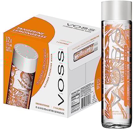 VOSS Tangerine Lemongrass Flavoured Sparkling Water, Pack of 12 x 375ml VOSS Original Glass Bottles, Zero Calories, No Sugar, Naturally Sourced