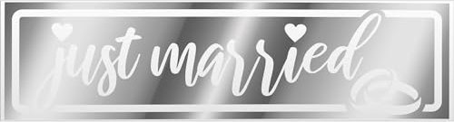 Kiwistar Magnetschild Just Married Ringe Hochzeit invertiert - 45cm Chrom - magnetisch für Auto PKW Kfz - wiederverwendbares Hinweisschild aus Magnetfolie - für Fahrzeug, Truck