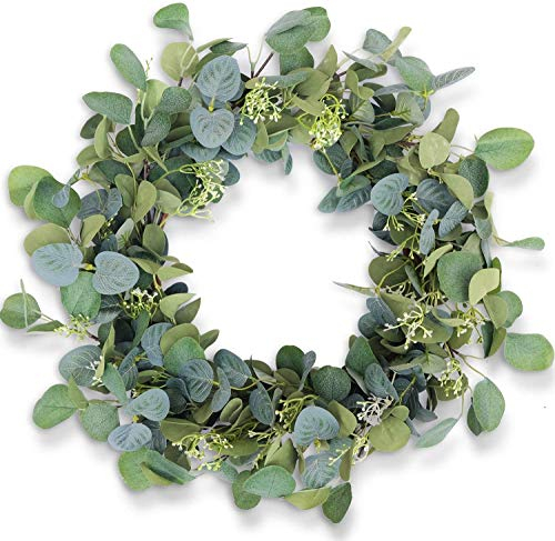 HomeKaren Eukalyptus-Kränze für Haustür, 50,8 cm, handgefertigter grüner Blätterkranz für Sommer, Frühling und alle Jahreszeiten, grüner Blumenkranz für Wand und Außenbereich