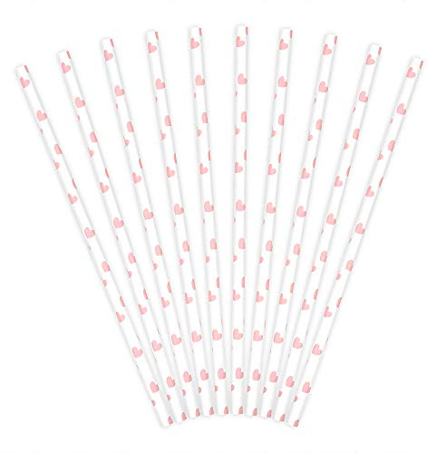 10 Stück Papierstrohhalme in Weiß mit Herzen 19,5cm Trinkhalme
