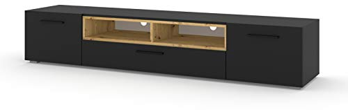 BIM Furniture Lowboard TV-Schrank Anette 198 cm Kommode Stehschrank TV Tisch Sideboard Hi-Fi … (Schwarz Matt + Artisan Eiche)