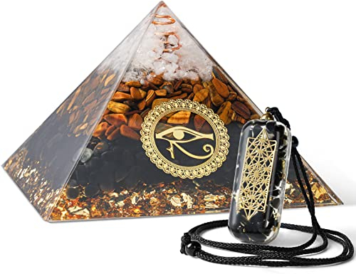 Soulnioi 3.8 Large Orgone Pyramid, Chakra Pyramid Natural Quartz Positive Energy Generator with Orgone Pendant for Chakra Balance, Reiki Meditaion