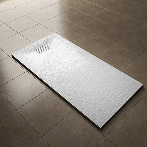 ELEGANT 1600x800mm Slate Effect Shower Tray Slip-Resistance Rectangle Shower Base Tray with Waste and Drain Cover & Grate