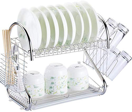 KALAVIKA - Escurreplatos Escurridor Mueble de Acero Inoxidable con Bandeja Extraíble para Vajilla, Cocina y Hogar