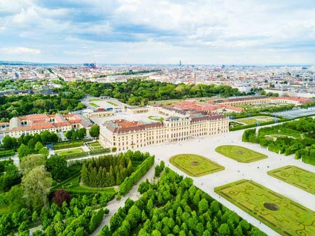 Poster-Bild 120 x 90 cm: Schonbrunn Palace Aerial Panoramablick. SCHLOSS SCHOENBRUNN ist eine kaiserliche Sommerwohnung in Wien, Österreich. Schonbrunn P(92678406)