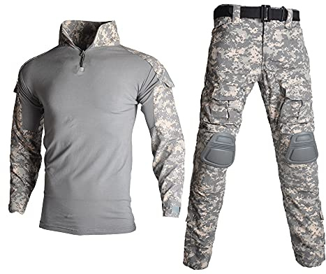 Lilychan Costume militaire tactique à manches longues pour homme - Uniformes indéchirables - Chemise et pantalon - Coudières et genouillères