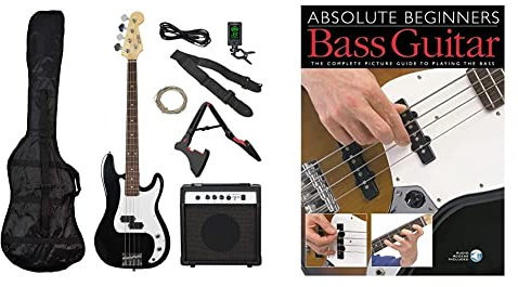 3rd Avenue Full Size Electric Bass Guitar Pack Kit in Black with Guitar Amplifier, Tuner, Bag, Stand and Accessories and Absolute Beginners Bass Guitar (Book & CD)