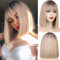Perücke Blond mit Pony Kurz für Damen/Mädchen Gerade ombre Blonde Bob Synthetische Tägliche Perücken wie Echthaar für Frauen Bob Wig 002Y